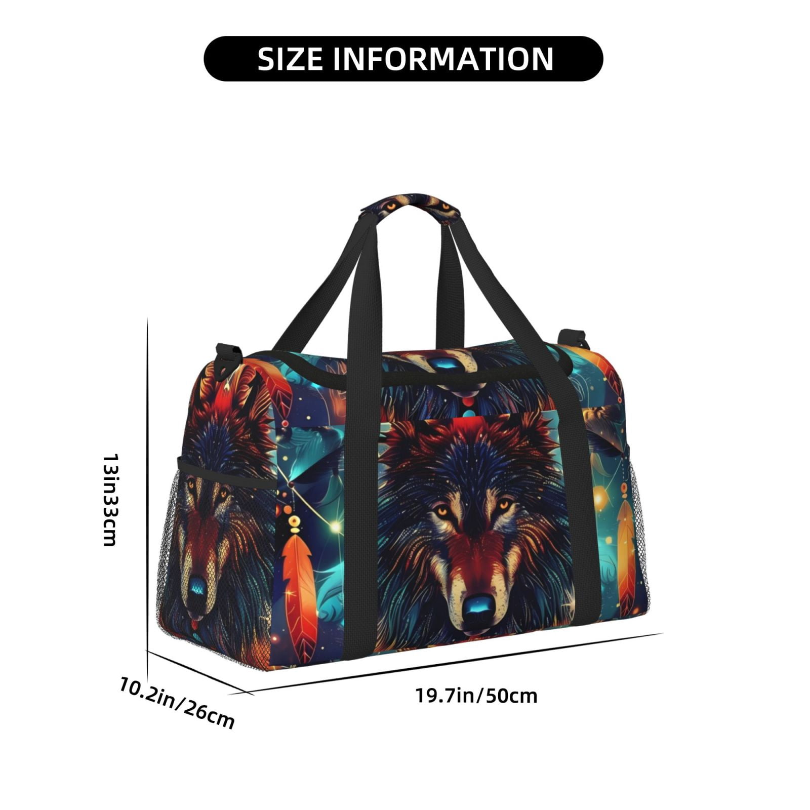 Fuzoiu Mystic Wolf Dreamcatcher Print Travel Duffle Bag,Carry On Tote Bags,Duffel Bag,Sport Gym Bag, Hospital Bag for Labor and Delivery, Overnight Bag,Luggage Bag
