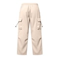 thumbnail image 5 of Huowey Baggy Cargo Pants For Women Wide Leg Hiking Pants With Pockets Drawstring Casual Daily Trendy Outdoor Athletic Trousers,Beige,L, 5 of 6