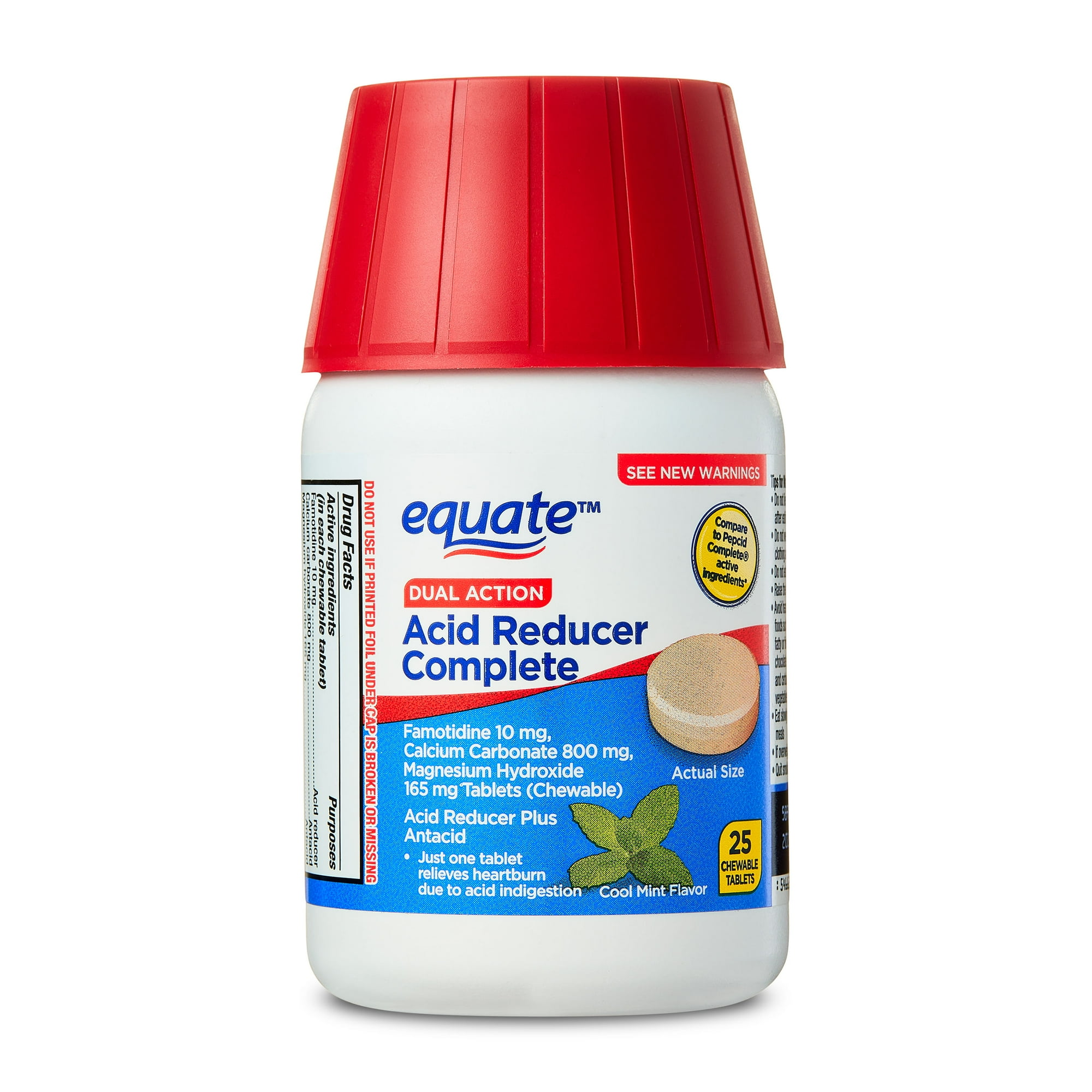 Equate Dual-Action Acid Reducer Complete, Mint Chewable Tablets, 25 Count, Compare to Pepcid Complete Active Ingredients