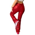 thumbnail image 3 of HLSOHJP Women's Lace Up PU Leather Pants Chic High Waist Hollow Out Drawstring Bandage Cut Out Faux Leather Trousers, 3 of 7