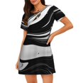 thumbnail image 1 of Kdxio Chemise de Nuit Imprimé Tourbillons Noir et Blanc pour Femmes Manches Courtes Chemise de Nuit Décontractée Imprimée Robe de Nuit Ample Confortable, 1 of 6