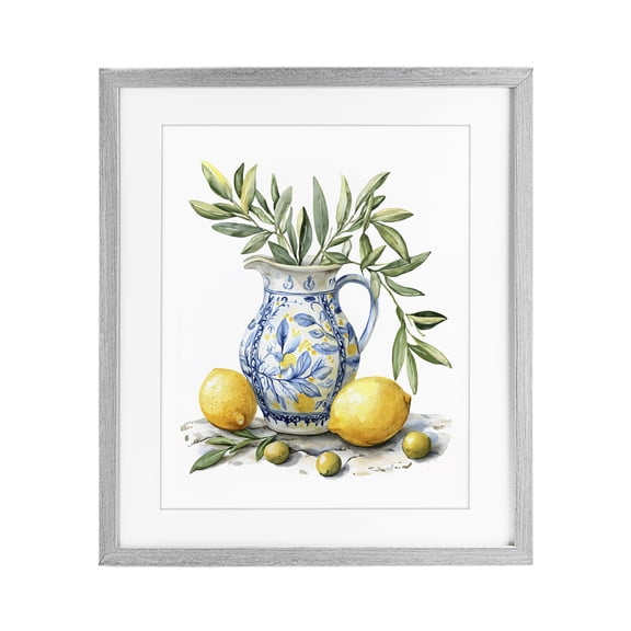 Stupell Industries Lemon & Olive Branch Still Life Gray Framed Print Under Glass, design by LSR Design Studio