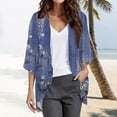 thumbnail image 4 of Aligament Women's Floral Print 3/4 Puff Sleeve Kimono Cardigan Loose Cover Up Casual Blouse Tops Blue S, 4 of 5