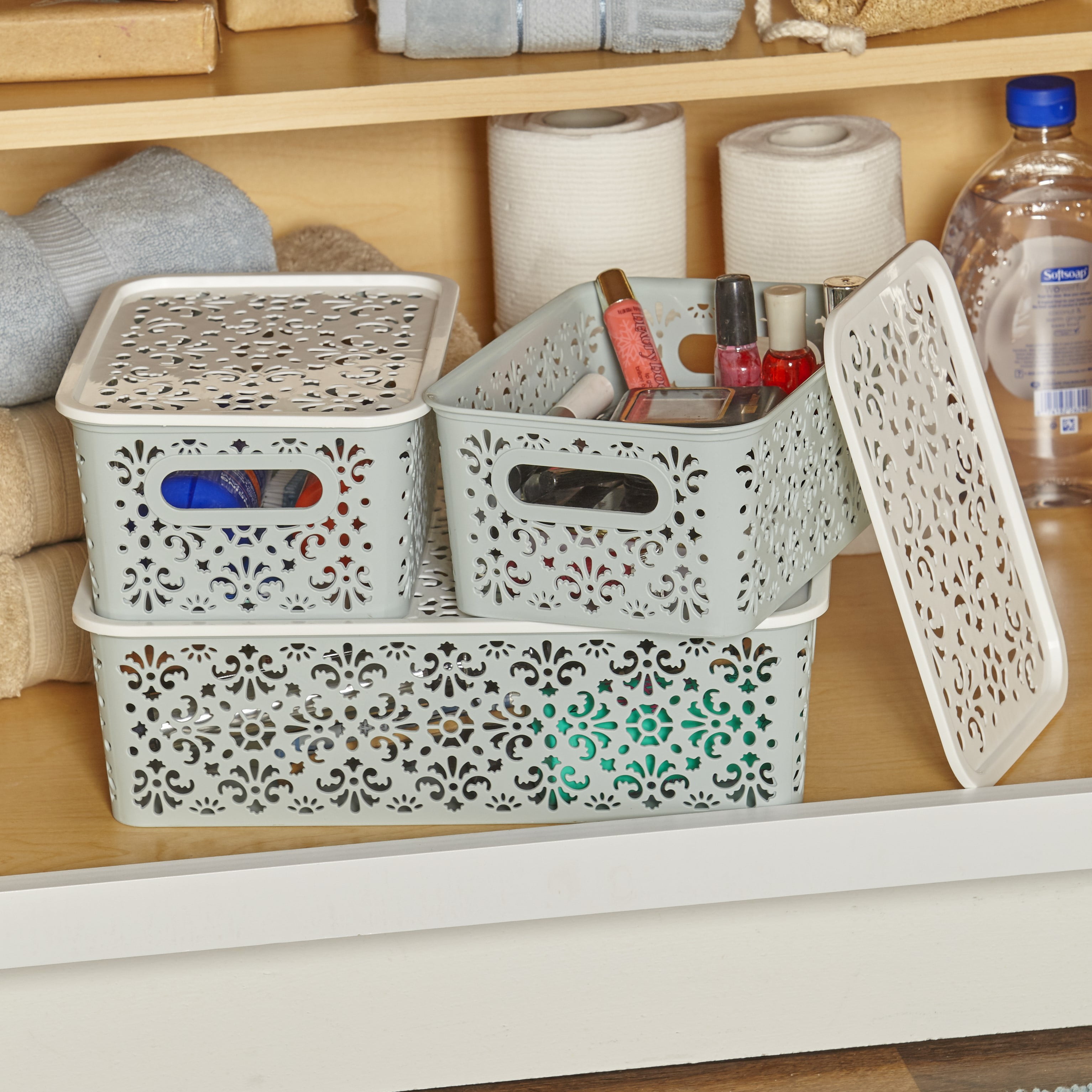 stackable toy storage bins with lids