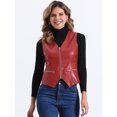 thumbnail image 2 of DARING DIVA Women's Faux Leather Waistcoat V Neck Zipper Motorcycle Vest M Red, 2 of 5