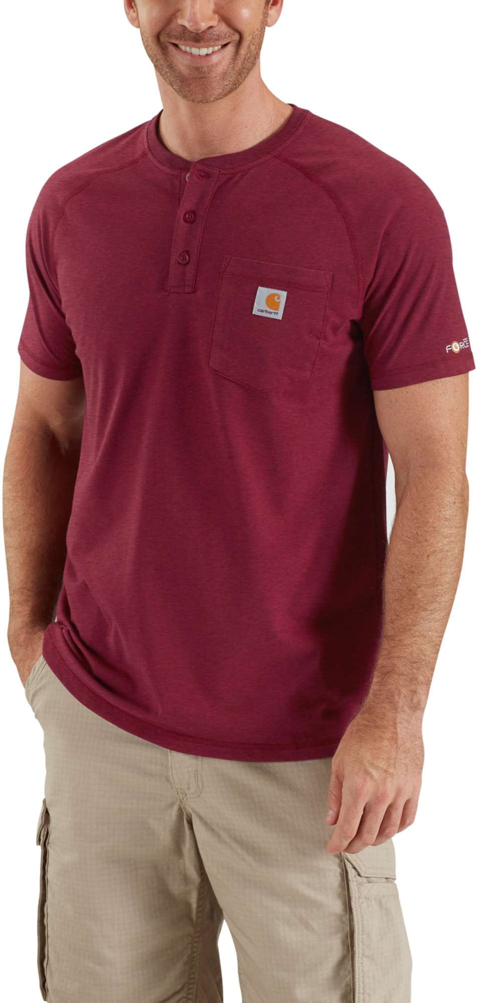 Carhartt Men's Force Cotton Delmont Short Sleeve Henley Shirt - Walmart ...