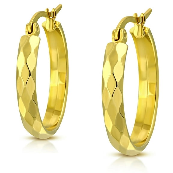 Stainless Steel Yellow Gold-Tone Classic Hoop Earrings