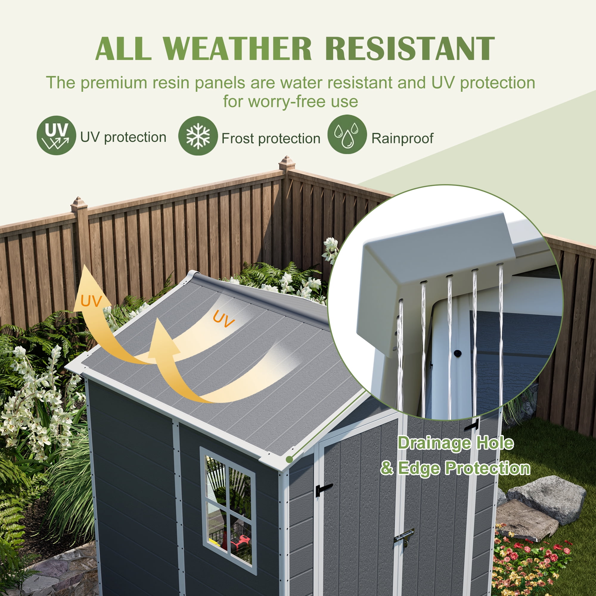 LZBEITEM 6' x 6' Plastic Outdoor Storage Shed with Floor, Resin Tool Shed Heavy Duty with Window and Lockable Door, Colorfast, for Garden Backyard 32 sq.ft