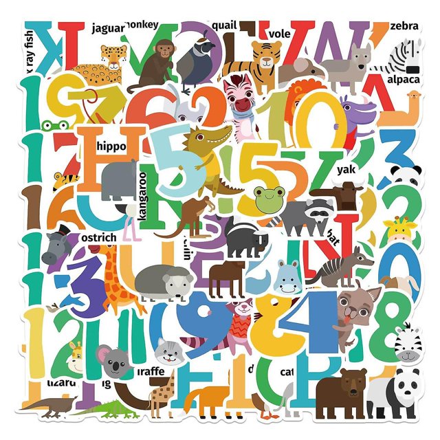 50 pegatinas de aprendizaje alfanumérico en inglés de dibujos animados de educación de la primera infancia LingWen 8390612775642