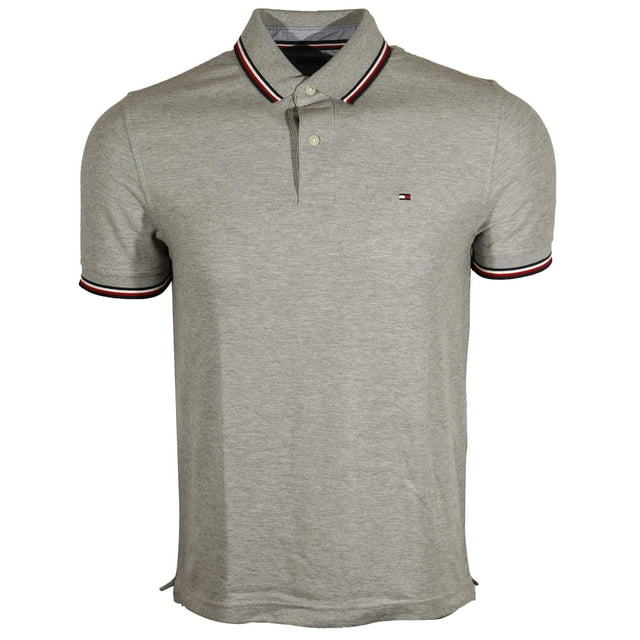 Polo Tommy Hilfiger con cuello a rayas para hombre, color gris XXL