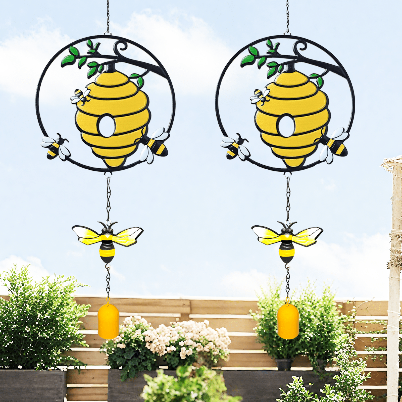 Garden Wind Chime Outdoor Clearance, Bee Wind Chime for Garden, Patio, Balcony, Outdoor/Indoor Decor, Metal Garden Art Decor