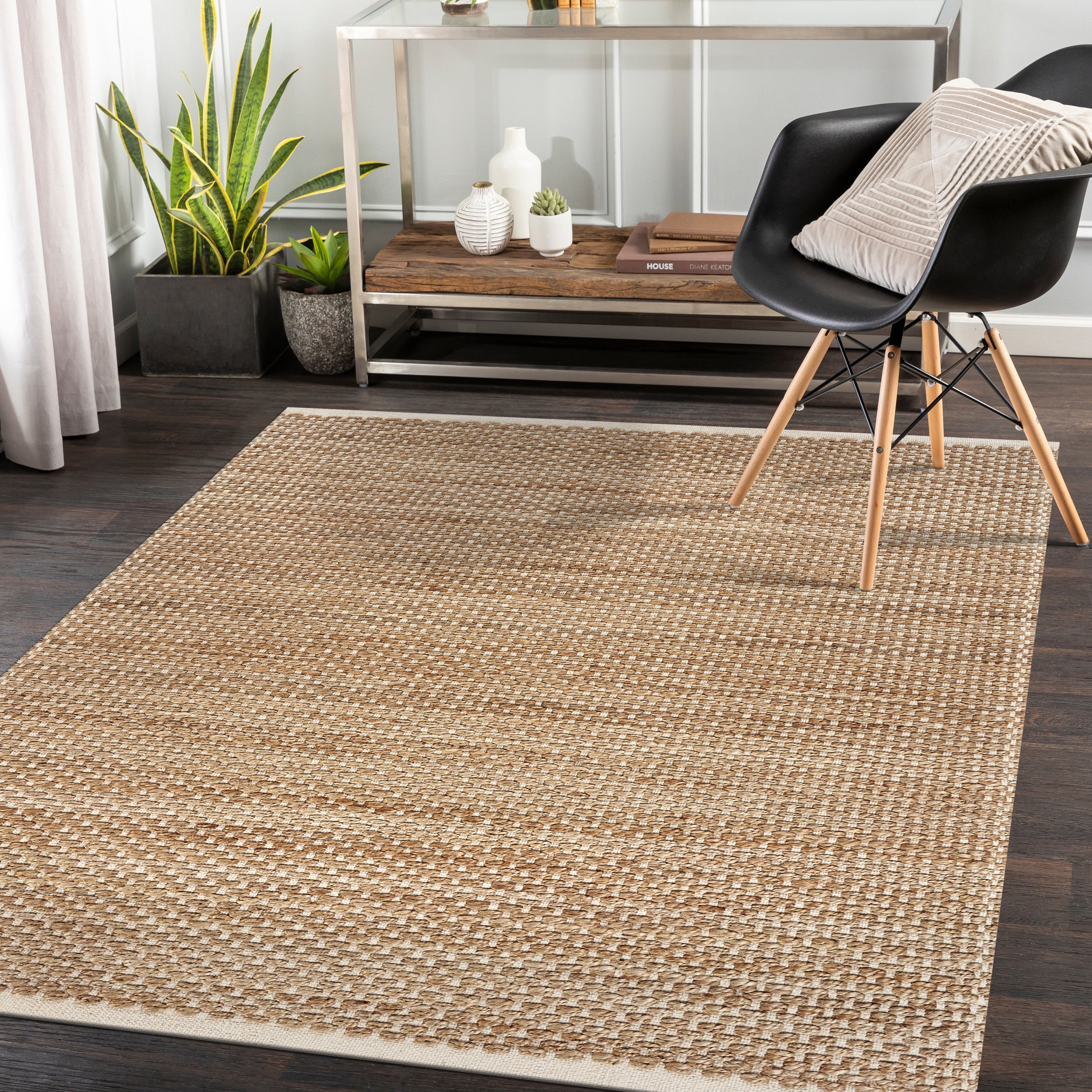 Lr Home Solid Print Bordered Hand-Made Area Rug, 8' x 5'