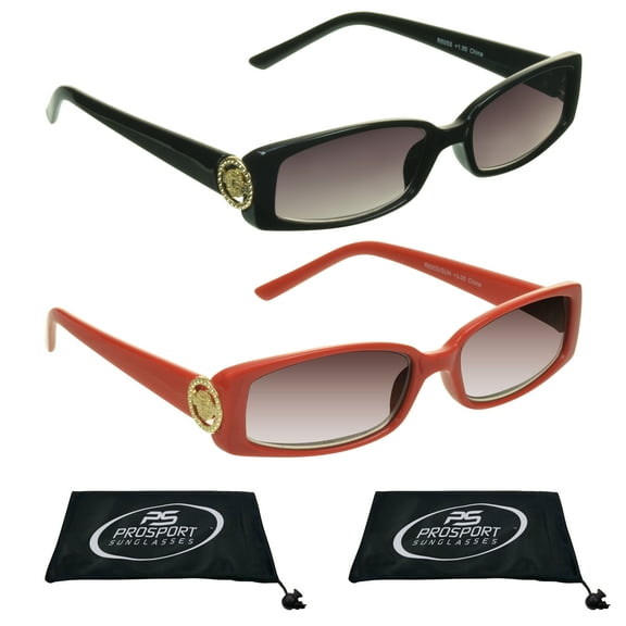 proSPORT Reading Sunglass Reader Rectangle Black & Red Frame Women NOT BIFOCAL