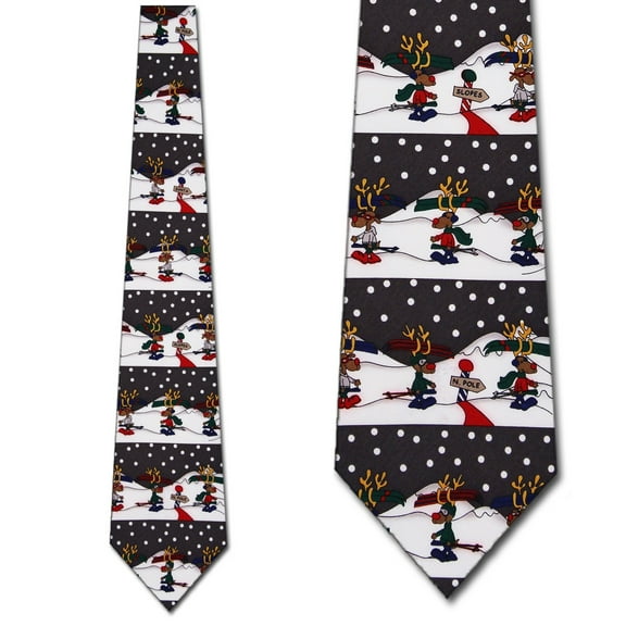 Skiing Reindeer (Gray) Necktie Mens Tie