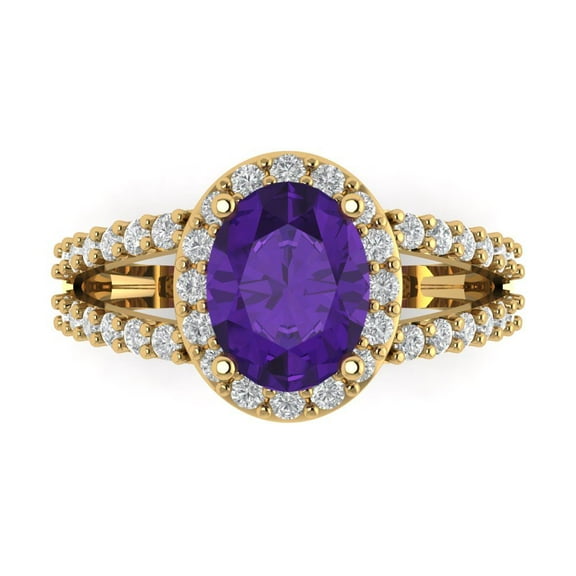 Halo Engagement Ring for Women - 2.6ct Natural Amethyst in 18K Yellow Gold Promise Ring