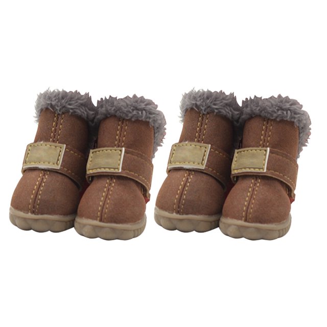 sweethay 4pcs zapatos para mascotas botas de nieve impermeables cuero de la PU calzado de invierno para mascotas Ropa para mascotas marrón tipo 4