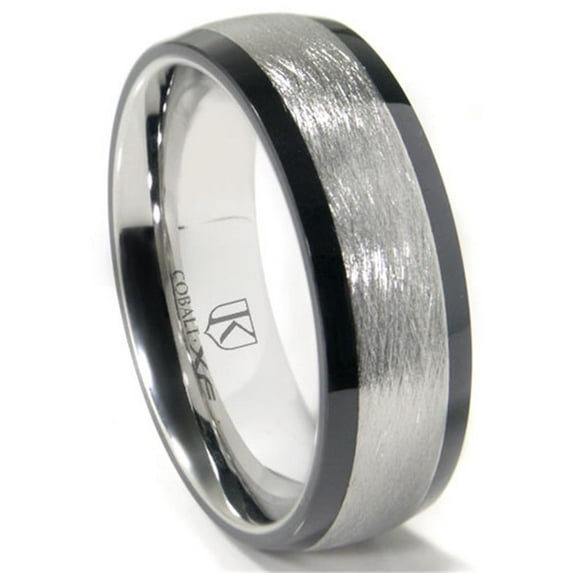 Andrea Jewelers Cobalt Xf Chrome 8MM Italian Di Seta Finish Two Tone Dome Wedding Band Ring Sz 13.5