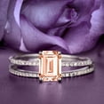 thumbnail image 1 of Art deco 2.00 Carat Emerald Cut Morganite And Diamond Moissanite Engagement Ring Set, Wedding Ring in 10k Solid White Gold, Feminine Gift, Promise Ring, Anniversary Gift, 1 of 3