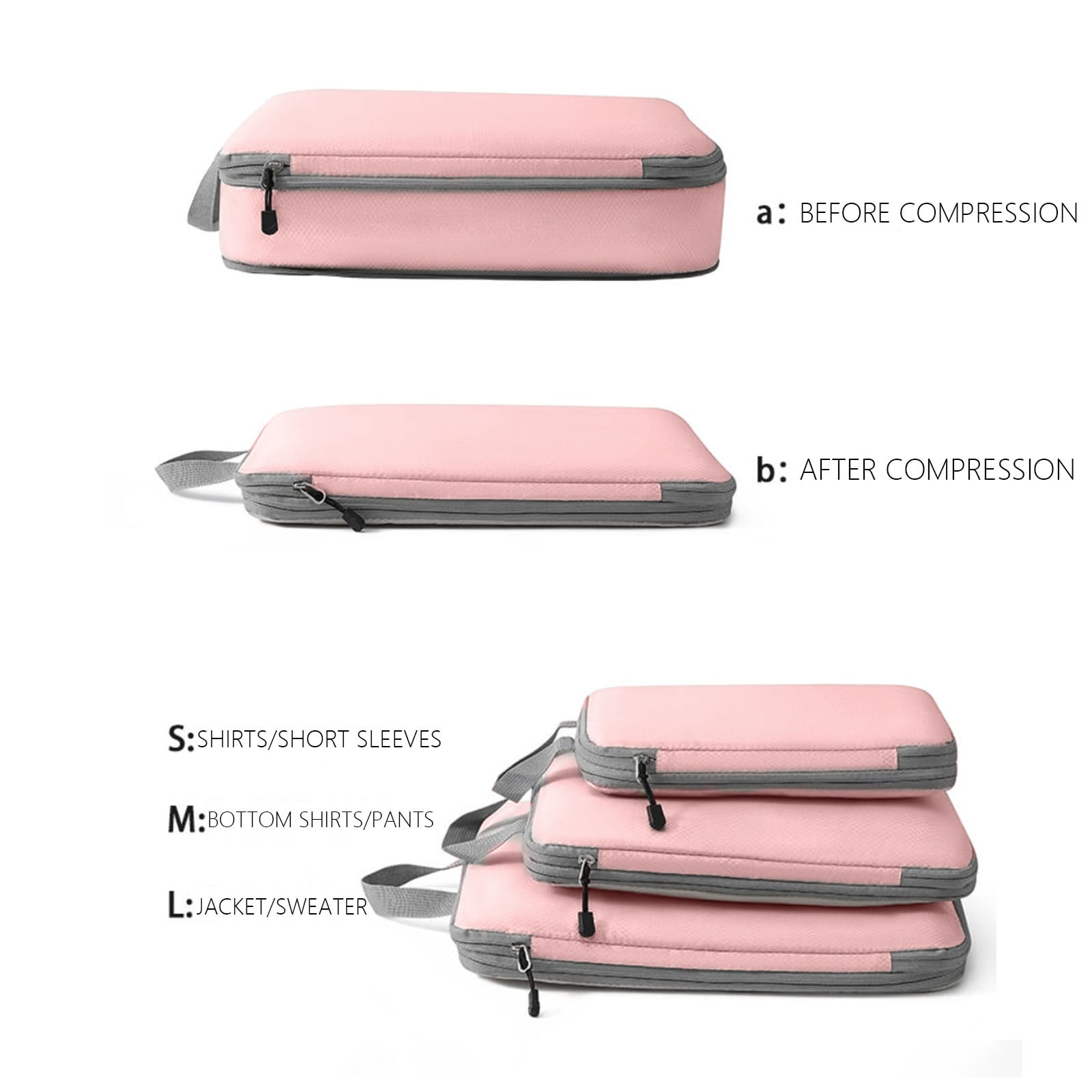 Packing Cubes for Suitcases - 3-Piece Set of Double Capacity Travel Organizer Bags in Black, White, Pink, and Gray