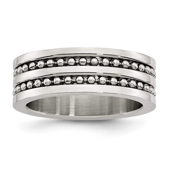 Chisel Stainless Steel 8mm Double Row Beaded Brushed and Polished Wedding Band Size 12.5  Men