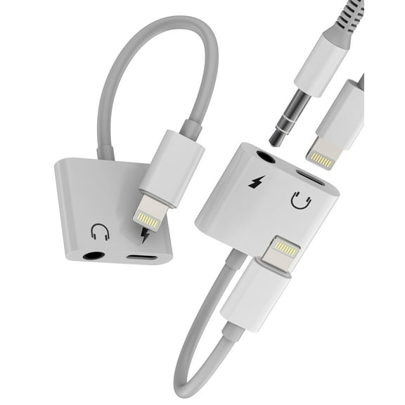 Lightning to 3.5mm Headphone Jack Adapter(2Pack)for iPhone 14 13 12 Pro Max for Apple MFi Certified Aux Audio Charger Cable Splitter Dongle Car Cord Connector for iPad Wired Earphone Charging Adaptor