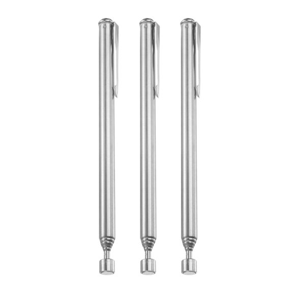 3pcs Telescoping Magnetic Pickup Tool 2LB Stainless Steel 5.8" to 24.4" Extendable Magnet Retrieval Stick with Pocket Clip for Car Industry Garage Office, Silver