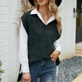 thumbnail image 2 of Black, Loose Fit, Split Hem, Pure Color, Size M V-Neck Sleeveless Knit Vest, 2 of 6
