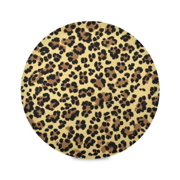 WOBOGO Brown Leopard Round Placemats Set of 1 Heat Resistant Washable Kitchen Table Decorations 15.4in
