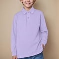thumbnail image 2 of NIEWTR Boys Long Sleeve Polo Shirt Kids Casual Lightweight Collared School Uniform Shirts（A01-Purple,2-3 Years), 2 of 5