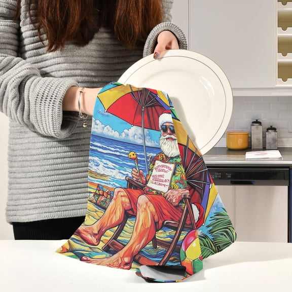 BZSMCE Kitchen Towels Creative Christmas at Beach Pattern Durable Kitchen Towel