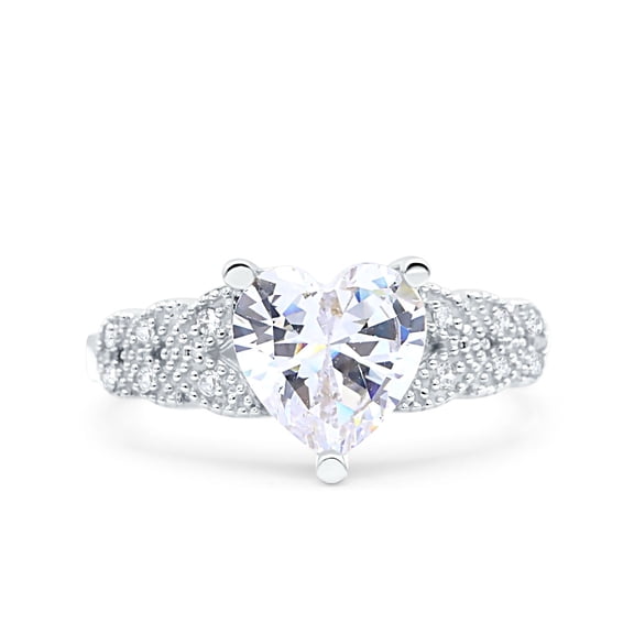 Simulated Cubic Zirconia Size-5 Art Deco Heart Wedding Engagement Bridal Ring 925 Sterling Silver