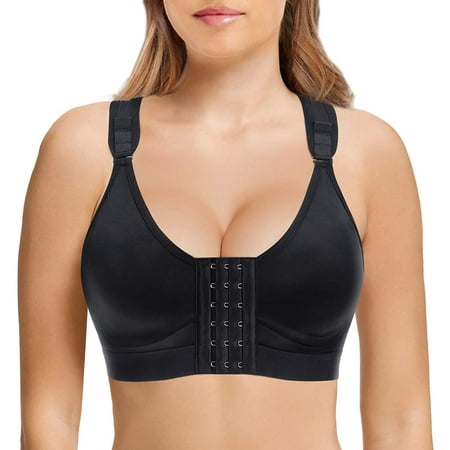 

Nebility Women Post Surgery Bra Front Closure Sport Bra Removable Pads Wirefree(Black S)