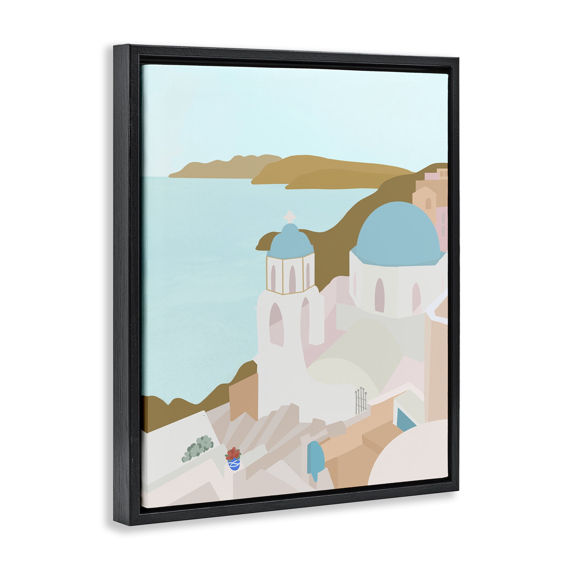 Stupell Industries Coastal Santorini Vibes Black Framed Floater Canvas Wall Art, design by Anna Quach