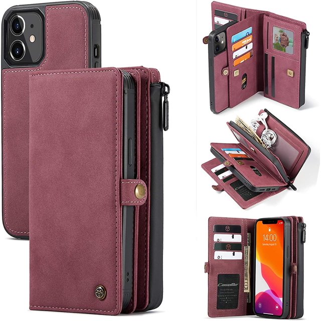 Funda tipo billetera Caseme para iPhone 12 Pro Max Bolsillo magnético desmontable con cremallera Funda con tapa de cuero de PU duradera Cartera para iPhone 12 Pro Max Funda tipo