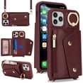 thumbnail image 2 of for iPhone 11 Pro Case with Card Holder and Strap - Zipper Pocket,Crossbody Lanyard Strap,Credit Card Holder,Stand Ring,Cute Phone Wallet Case for Women(Wine Red,5.8 Inch), 2 of 18