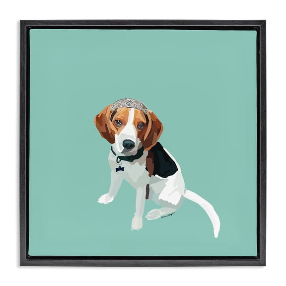 Stupell Industries Contemporary Beagle with Tiara Black Floating Frame Canvas Art, 18 x 18, by Amelia Noyes