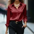 thumbnail image 2 of Womens Dress Shirts Satin Long Sleeve Button Shirt Solid Color Work Business Formal Casual Blouse M, 2 of 6