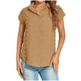 thumbnail image 1 of YYDGH Womens Short Sleeve Button Down Shirts V Neck Swiss Dot Blouses Casual Collar Tops Brown XXL, 1 of 6