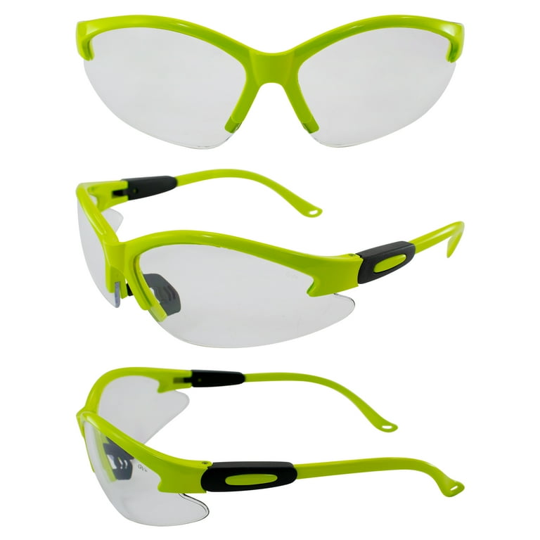 Moto Frames Cougar Neon Green Frame Safety Glasses Clear Lens