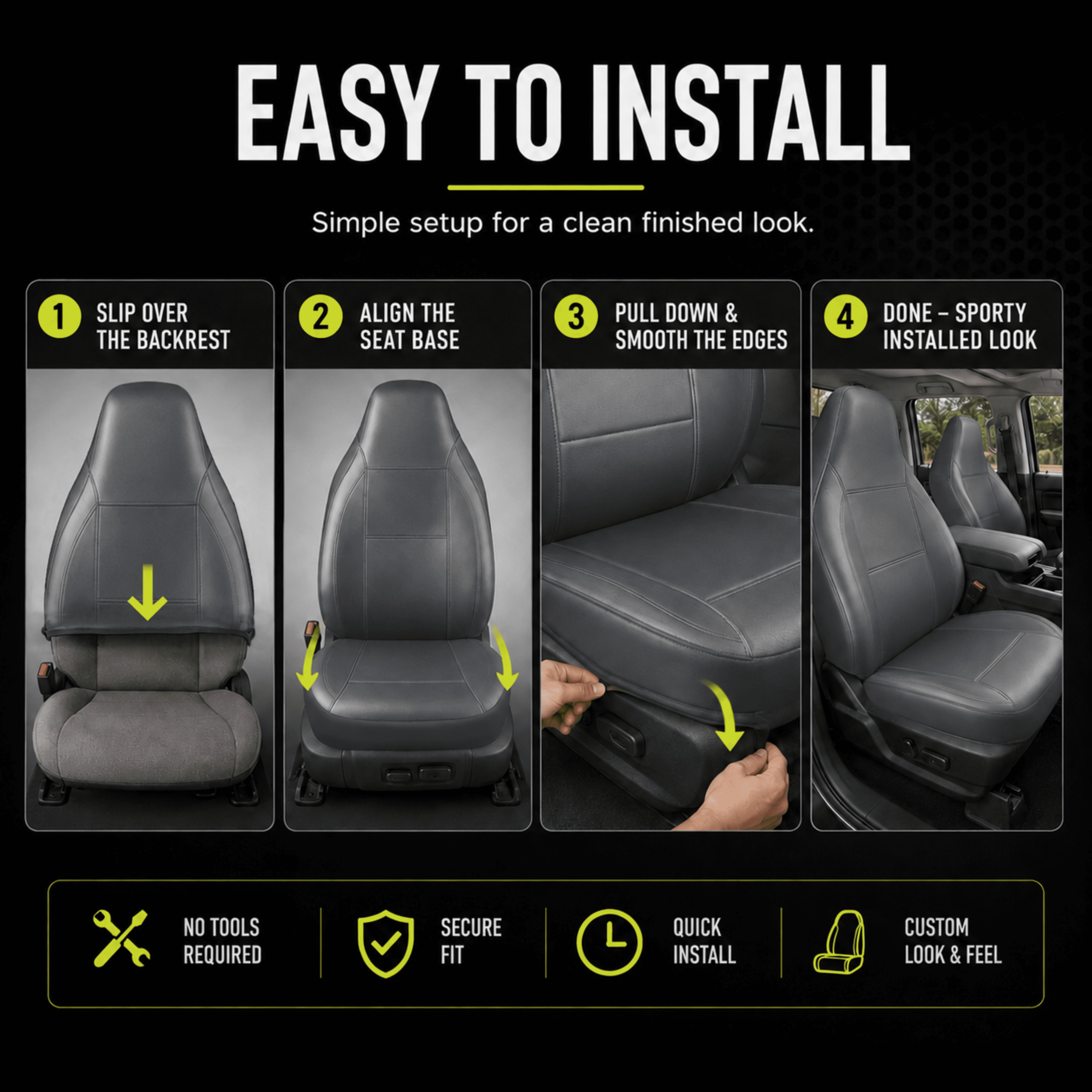Auto Drive Car Seat Cover,High Back Full Leather Seat Protector Front Seat, Premium Comfortable Anti-Slip, Airbag Compatible Universal Fit for Cars SUVs Trucks,Gray