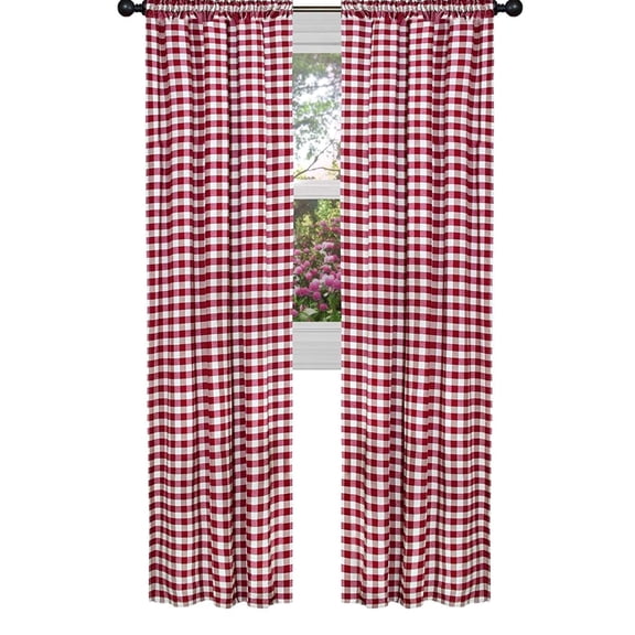 Poplin Gingham Checkered Window Curtain 56 Inch Wide Dark Red
