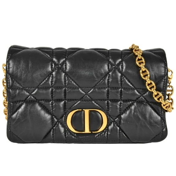 Pre-Owned Christian Dior Dior CARO Macrocannage Chain Shoulder Wallet Leather Black... (Good)