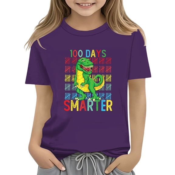 Mercatoo 100 Days of School Celebration Shirt Girls Boys Toddler 100th Day of School Shirt with Dinosaur Print Short Sleeve