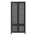 thumbnail image 6 of Metal Storage Cabinet, Display Cabinet with 4 Glass Doors and 5 Shelves, Side Cabinet Bookcase Freestanding Cabinet for Bedroom Living Room Home Office, Black, Fluted Tempered Glass, 6 of 7