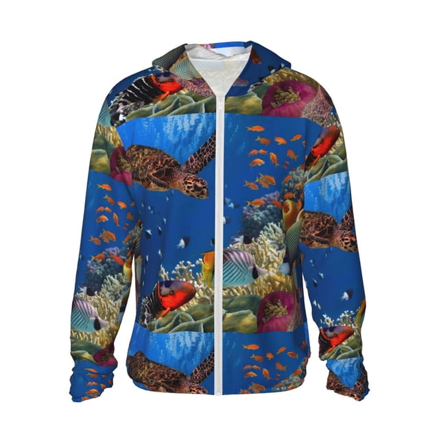 Vsdgher Sweat à Capuche Imprimé Récif Corallien Coloré pour Hommes Femmes, Manches Longues Protection Solaire Pêche pour Course Natation-Petit