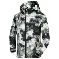 Fznquz Jackets for Men Black Waterproof Rain Winter Casual Camo Men Coat L