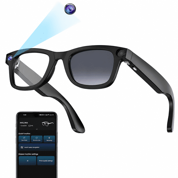Elvoria 2026 Ai Smart Glasses with Camera,8Mp Hd Video Recording Camera Glasses,Voice Control,Object Recognition,Real-Time Translation,Smart Sunglasses with Bluetooth Call,For Conferences&Vlogging