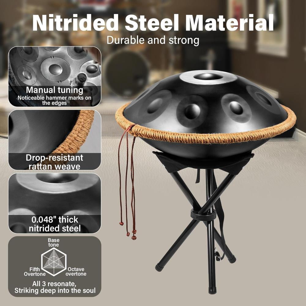 Hand Pan Drum, G Minor 9 Notes 18 Inches Meditation Drum, Musical Instruments, Portable Handpan Set for Children, Boys, Girls, Adults