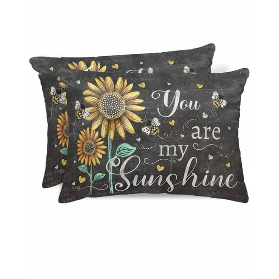 Hokiten Pillow Cases Standard Size Set of 2, Lumbar Pillow Covers, Farmhouse Sunflowers Satin Pillowcases with Zipper for Hair/Skin, Summer Floral My Sunshine Vintage 20x26 Inches