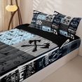 thumbnail image 2 of Manfei Vintage Cartoon Car Zipper Queen Comforter Set with Fitted Sheet and 2 Pillowcases,Animal Theme Zipper Bedding Set,Navy Light Blue,Reversible, 2 of 7